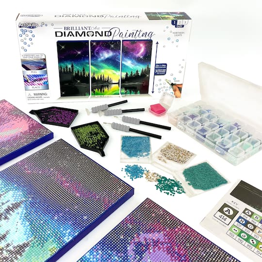 Art Skills; ArtSkills® Brilliant Art Northern Lights Triptych Stretched Canvas Diamond Painting Kit; Category:Diamond Painting Kits; Image:1